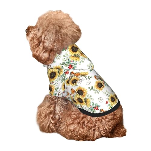 Kuilepa Hunde-Kapuzenpullover mit Sonnenblumen- und Blätter- und Vogelaufdruck, Sicherheits-Hundekleidung, Hunde-Kapuzenpullover für kleine, mittelgroße und große Hunde (Größe XS-XXL) von Kuilepa