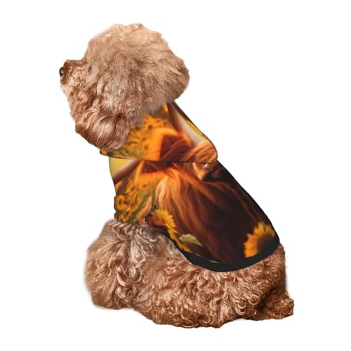 Kuilepa Hunde-Kapuzenpullover mit Sonnenblumen- und Kuh-Motiv, Vintage-Stil, Sicherheits-Hundekleidung, Hunde-Kapuzenpullover für kleine, mittelgroße und große Hunde (Größe XS-XXL) von Kuilepa