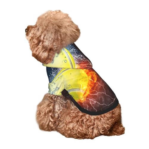Kuilepa Hunde-Kapuzenpullover mit Tennisball auf Feuer und Wasserdruck, Sicherheits-Hundekleidung, Hunde-Kapuzenpullover für kleine, mittelgroße und große Hunde (Größe XS-XXL) von Kuilepa