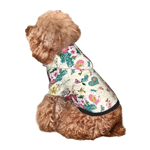 Kuilepa Hunde-Kapuzenpullover mit Vogel-Schmetterlings-Rosen-Aufdruck, Sicherheits-Hundekleidung, Hunde-Kapuzenpullover für kleine, mittelgroße und große Hunde (Größe XS-XXL) von Kuilepa
