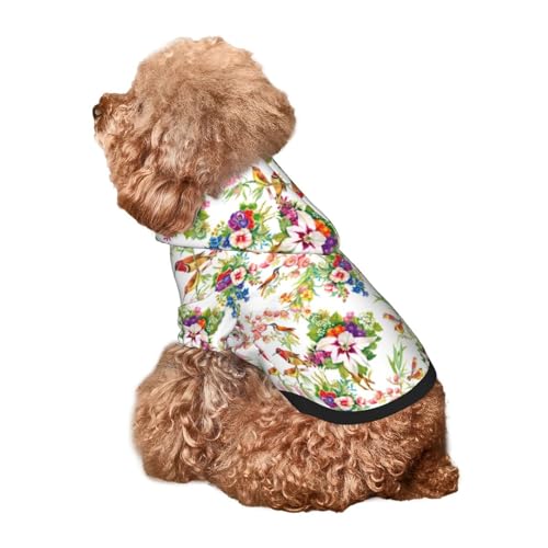 Kuilepa Hunde-Kapuzenpullover mit Vogel- und Blumendruck, Sicherheits-Hundekleidung, Hunde-Kapuzenpullover für kleine, mittelgroße und große Hunde (Größe XS-XXL) von Kuilepa