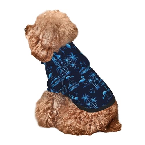 Kuilepa Hunde-Kapuzenpullover mit blauem Flamingo-Vogel-Aufdruck, Sicherheits-Hundekleidung, Hunde-Kapuzenpullover für kleine, mittelgroße und große Hunde (Größe XS-XXL) von Kuilepa