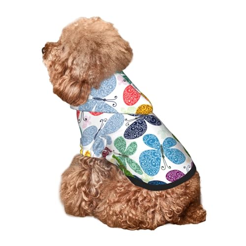 Kuilepa Hunde-Kapuzenpullover mit buntem Schmetterlings-Aufdruck, Sicherheits-Hundekleidung, Hunde-Kapuzenpullover für kleine, mittelgroße und große Hunde (Größe XS-XXL) von Kuilepa
