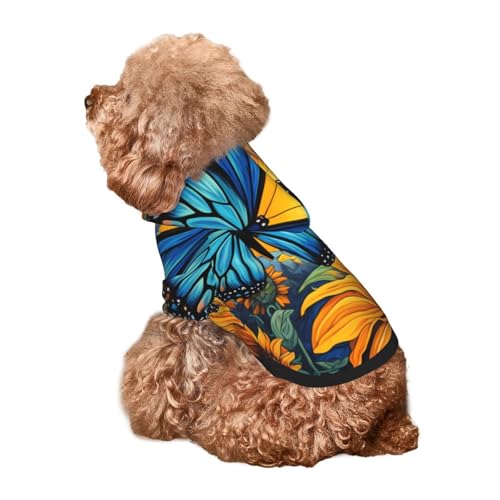 Kuilepa Hunde-Kapuzenpullover mit buntem Wolken- und Schmetterlings- und Sonnenblumen-Aufdruck, Sicherheits-Hundekleidung, Hunde-Kapuzenpullover für kleine, mittelgroße und große Hunde (Größe XS-XXL) von Kuilepa