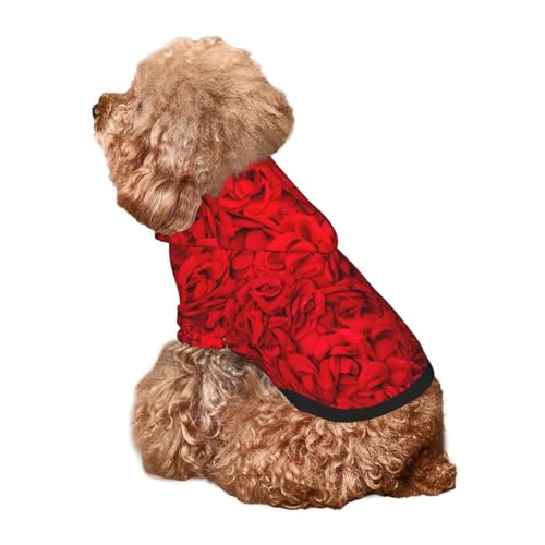 Kuilepa Hunde-Kapuzenpullover mit rotem Rosen-Aufdruck, Sicherheits-Hundekleidung, Hunde-Kapuzenpullover für kleine, mittelgroße und große Hunde (Größe XS-XXL) von Kuilepa