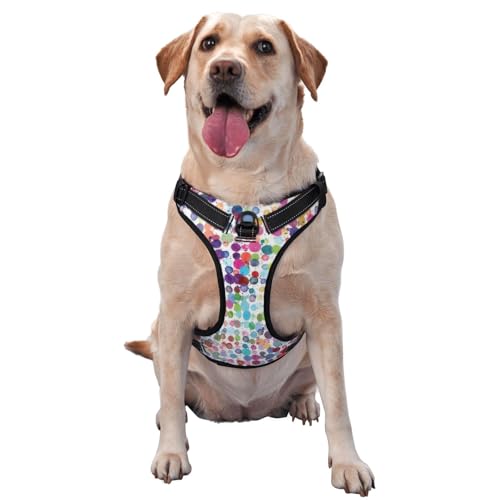 Kuilepa Hundegeschirr, kein Ziehen, reflektierend, Oxford-Gewebe, einfache Kontrolle, Größe M, L, klein, bunte Aquarell-Punkte Kuilepa Hundegeschirr, kein Ziehen, reflektierend, Oxford-Gewebe, einfache Kontrolle, Größe M, L, klein, bunte Aquarell-Punkte von Kuilepa