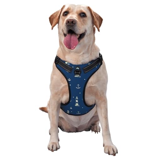 Kuilepa Hundegeschirr, kein Ziehen, verstellbar, reflektierend, Oxford-Gewebe, einfache Kontrolle, Größe M, L, Leuchttürme und Anker von Kuilepa
