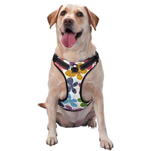 Kuilepa Hundegeschirr, kein Ziehen, verstellbar, reflektierend, Oxford-Gewebe, einfache Kontrolle, Größe M, L, bunte Schmetterlinge von Kuilepa