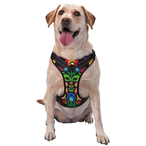 Kuilepa Hundegeschirr, kein Ziehen, verstellbar, reflektierend, Oxford-Gewebe, einfache Kontrolle, Größe M, L, traditionelles Blumenmuster Kuilepa Hundegeschirr, kein Ziehen, verstellbar, reflektierend, Oxford-Gewebe, einfache Kontrolle, Größe M, L, traditionelles Blumenmuster von Kuilepa