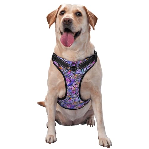 Kuilepa Hundegeschirr, kein Ziehen, verstellbar, reflektierend, Oxford-Stoff, einfache Kontrolle, Größe M, L, Aquarell-Schmetterlinge von Kuilepa