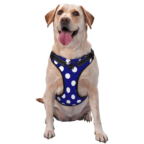 Kuilepa Hundegeschirr, kein Ziehen, verstellbar, reflektierend, Oxford-Stoff, einfache Kontrolle, Größe M, L, Marineblau und Weiß gepunktet von Kuilepa