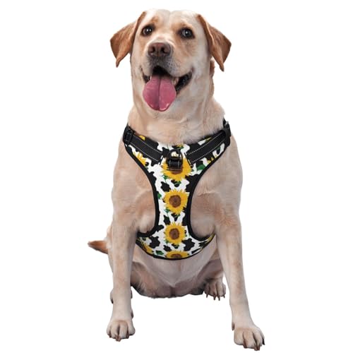 Kuilepa Hundegeschirr, kein Ziehen, verstellbar, reflektierend, Oxford-Stoff, einfache Kontrolle, Größe M, L, niedliches Kuhmuster, Sonnenblume Kuilepa Hundegeschirr, kein Ziehen, verstellbar, reflektierend, Oxford-Stoff, einfache Kontrolle, Größe M, L, niedliches Kuhmuster, Sonnenblume von Kuilepa
