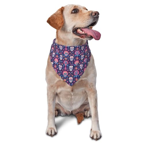 Kuilepa Hundehalstuch, Motiv: Blätter, Blume, Totenkopf, bunt, Geburtstagsgeschenk, waschbar, Weihnachts-Bandana, Schal für kleine bis große Hunde, Welpen, Katzen von Kuilepa