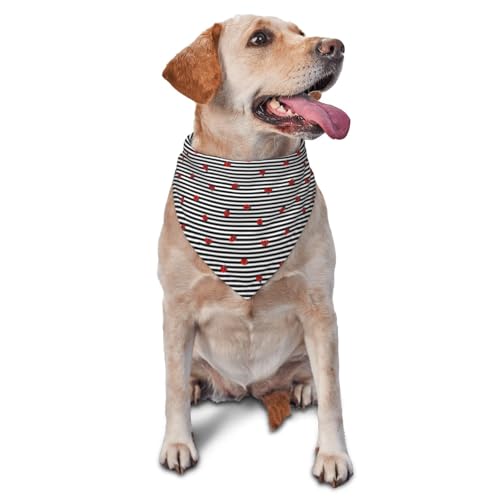 Kuilepa Hundehalstuch, Motiv: Marienkäfer auf schwarz-weiß gestreiftem Druck, Geburtstagsgeschenk, waschbar, Weihnachts-Bandana, Schal für kleine bis große Hunde, Welpen, Katzen von Kuilepa