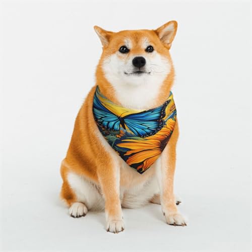 Kuilepa Hundehalstuch, Motiv: bunte Wolken, Schmetterling, Sonnenblumen, Geburtstagsgeschenk, waschbar, für kleine bis große Hunde, Welpen, Katzen, Größe M von Kuilepa