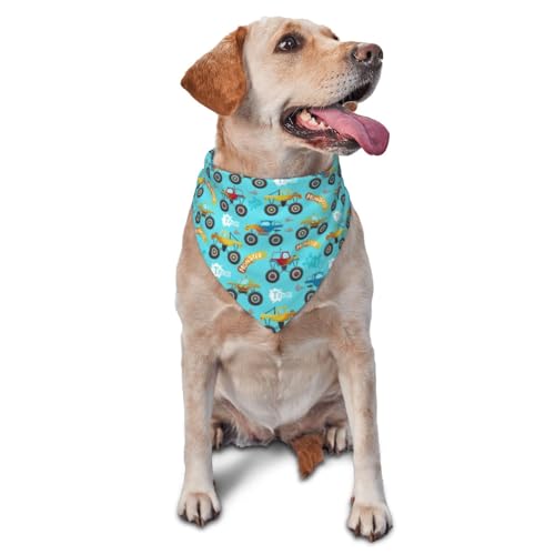 Kuilepa Hundehalstuch mit Cartoon-Monster-Truck-Aufdruck, Geburtstagsgeschenk, waschbar, Weihnachts-Bandana, Schal für kleine bis große Hunde, Welpen, Katzen von Kuilepa