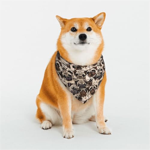 Kuilepa Hundehalstuch mit Mops-Aufdruck, Geburtstagsgeschenk, waschbar, Bandana für kleine bis große Hunde, Welpen, Katzen, Größe M von Kuilepa
