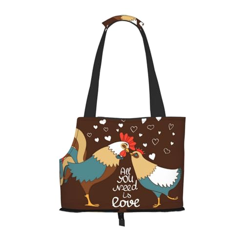Kuilepa Hundetragetasche mit Hahn- und Huhn-Aufdruck, weiche Seiten, Haustier-Tragetasche mit Taschen, tragbare mittelgroße Hunde, Welpen, große Katzen, Reisehandtasche von Kuilepa
