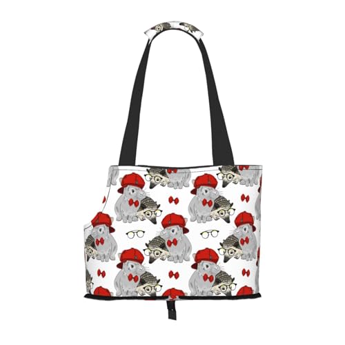 Kuilepa Hundetragetasche mit Kaninchen- und Igel-Aufdruck für kleine Hunde, weiche Seiten, Haustier-Tragetasche mit Taschen, tragbare mittelgroße Hunde, Welpen, große Katzen, Reisehandtasche für von Kuilepa