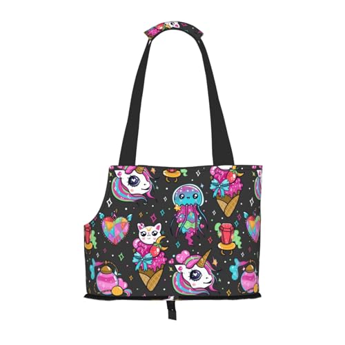 Kuilepa Hundetragetasche mit Katzen-Eiscreme-Aufdruck für kleine Hunde, weiche Seiten, Haustier-Tragetasche mit Taschen, tragbare mittelgroße Hunde, Welpen, große Katzen, Reisehandtasche für Wandern von Kuilepa