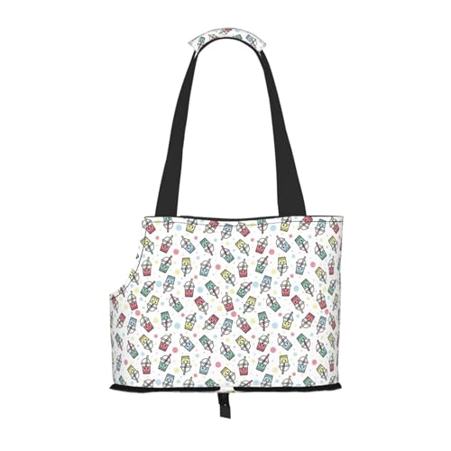 Kuilepa Hundetragetasche mit Milchtee-Aufdruck für kleine Hunde, weiche Seiten, Haustier-Tragetasche mit Taschen, tragbare mittelgroße Hunde, Welpen, große Katzen, Reisehandtasche von Kuilepa