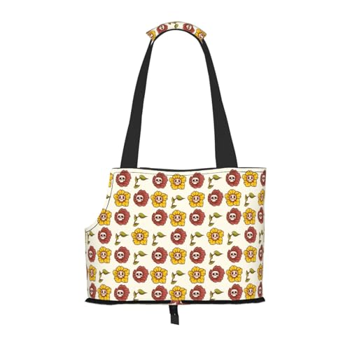 Kuilepa Hundetragetasche mit Sonnenblumen und Totenkopf-Aufdruck, weiche Seiten, Haustier-Tragetasche mit Taschen, tragbare mittelgroße Hunde, Welpen, große Katzen, Reisehandtasche für Wandern, Reisen von Kuilepa