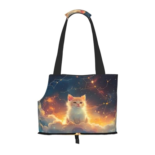 Kuilepa Hundetragetasche mit Sternenhimmel und Katzendruck, weiche Seiten, Haustier-Tragetasche mit Taschen, tragbare mittelgroße Hunde, Welpen, große Katze, Reisehandtasche für Wandern, Reisen von Kuilepa