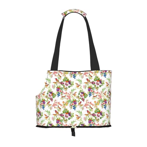 Kuilepa Hundetragetasche mit Vogel- und Blumendruck, weiche Seiten, Haustier-Tragetasche mit Taschen, tragbare mittelgroße Hunde, Welpen, große Katzen, Reisehandtasche für Wandern, Reisen, Outdoor von Kuilepa