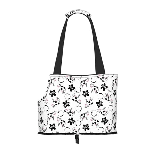 Kuilepa Hundetragetasche mit niedlichem Kuh- und Milchflecken-Aufdruck, weiche Seiten, Haustier-Tragetasche mit Taschen, tragbare mittelgroße Hunde, Welpen, große Katzen, Reisehandtasche für Wandern von Kuilepa