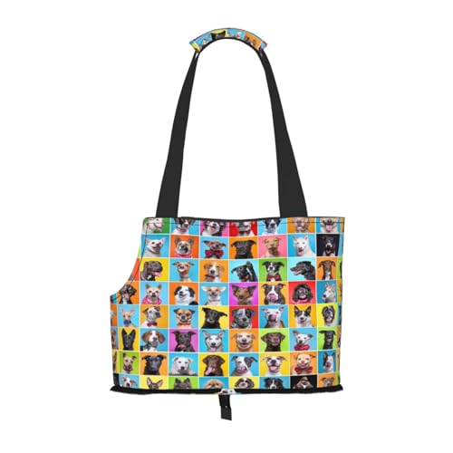 Kuilepa Hundetragetasche mit niedlichen Hunden, Collagenaufdruck, weiche Seiten, Haustier-Tragetasche mit Taschen, tragbare mittelgroße Hunde, Welpen, große Katzen, Reisehandtasche für Wandern, Reisen von Kuilepa