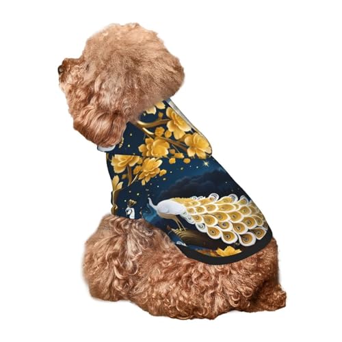 Kuilepa Moonlit Hunde-Kapuzenpullover mit goldenem Baum, Pfauenaufdruck, Sicherheitshundepullover, Hundekleidung, Hunde-Kapuzenpullover für kleine, mittelgroße und große Hunde (Größe XS-XXL) von Kuilepa