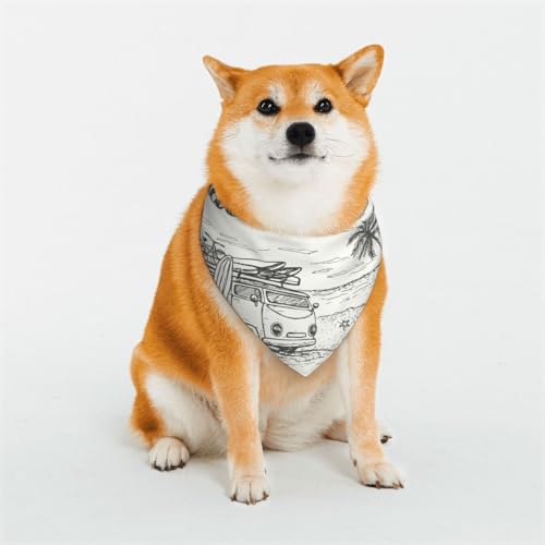 Kuilepa Sommerurlaubsszene mit Camping-Van, Hundehalstuch, Geburtstagsgeschenk, waschbares Bandana, Schal für kleine bis große Hunde, Welpen, Katzen, Größe M von Kuilepa