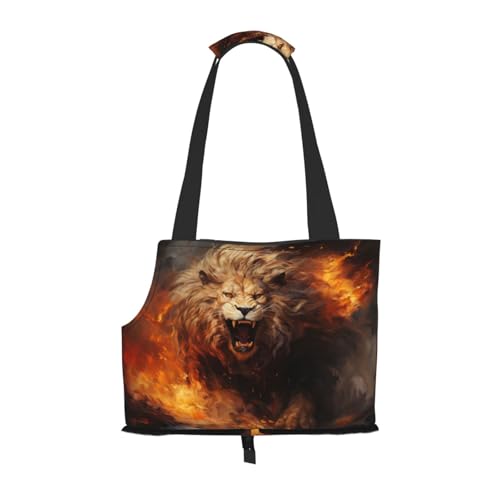 Kuilepa Tragetasche für kleine Hunde, Motiv: Cool Fire Löwe, weiche Seiten, Haustier-Tragetasche mit Taschen, tragbare mittelgroße Hunde, Welpen, große Katzen, Reisehandtasche für Wandern, Reisen von Kuilepa