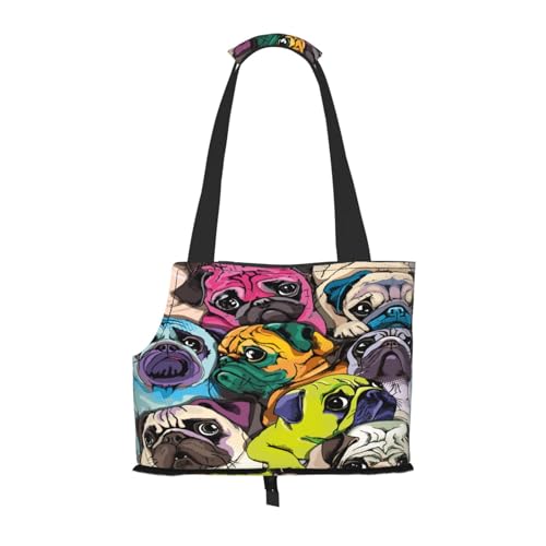 Kuilepa Tragetasche für kleine Hunde, mit bunten Mops-Aufdruck, weiche Seiten, Haustier-Tragetasche mit Taschen, tragbare mittelgroße Hunde, Welpen, große Katzen, Reisehandtasche für Wandern, Reisen Kuilepa Tragetasche für kleine Hunde, mit bunten Mops-Aufdruck, weiche Seiten, Haustier-Tragetasche mit Taschen, tragbare mittelgroße Hunde, Welpen, große Katzen, Reisehandtasche für Wandern, Reisen von Kuilepa