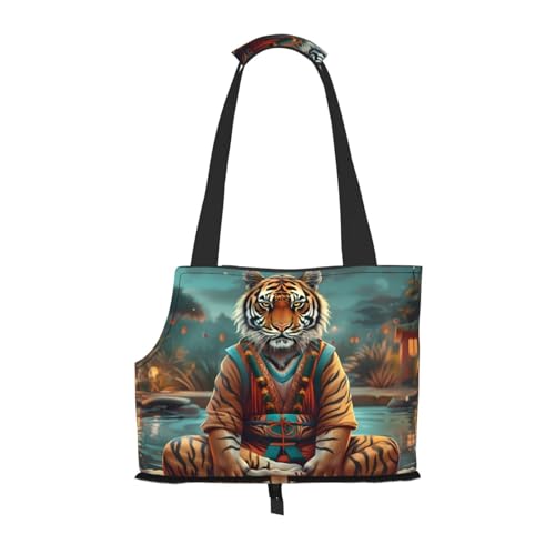 Kuilepa Transporttasche für kleine Hunde, meditierender Tiger-Druck, weiche Seiten, Haustier-Tragetasche mit Taschen, tragbare mittelgroße Hunde, Welpen, große Katzen, Reisehandtasche für Wandern von Kuilepa
