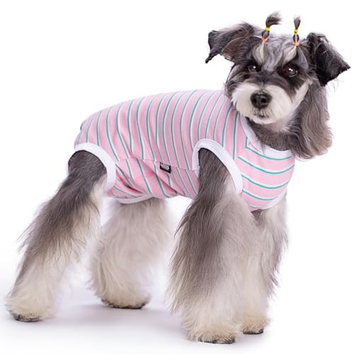 Chirurgischer Genesungsanzug für Hunde und Katzen, nach Operationen, Einteiler für Männer und Frauen, weich, bequem und atmungsaktiv (Pink Stripe-L) von Kukaster Pet