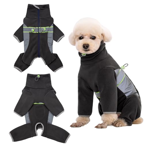 Hunde-Einteiler, Fleece-Einteiler, Hunde-Pyjama, Chirurgie-Genesungsanzug für Welpen, kleine Hunde, warmer Mantel für männliche und weibliche Hunde, Dunkelgrau, Größe XS von Kukaster Pet