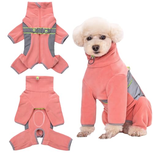 Hunde-Einteiler, Fleece-Einteiler, Hunde-Pyjama, Chirurgie-Genesungsanzug für Welpen, kleine Hunde, warmer Mantel für männliche und weibliche Hunde, Dunkelrosa, Größe XS von Kukaster Pet