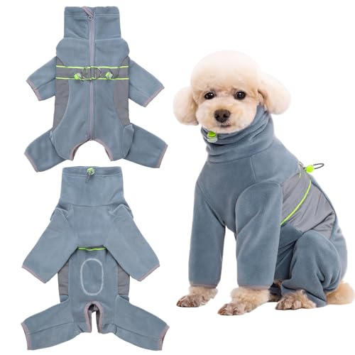 Hunde-Einteiler, Fleece-Einteiler, Hunde-Pyjama, Chirurgie-Genesungsanzug für Welpen, kleine Hunde, warmer Mantel für männliche und weibliche Hunde, Grau, Blau, Größe XS von Kukaster Pet