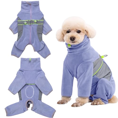 Hunde-Einteiler, Fleece-Einteiler, Hunde-Pyjama, Chirurgie-Genesungsanzug für Welpen, kleine Hunde, warmer Mantel für männliche und weibliche Hunde, Violett, Größe M von Kukaster Pet