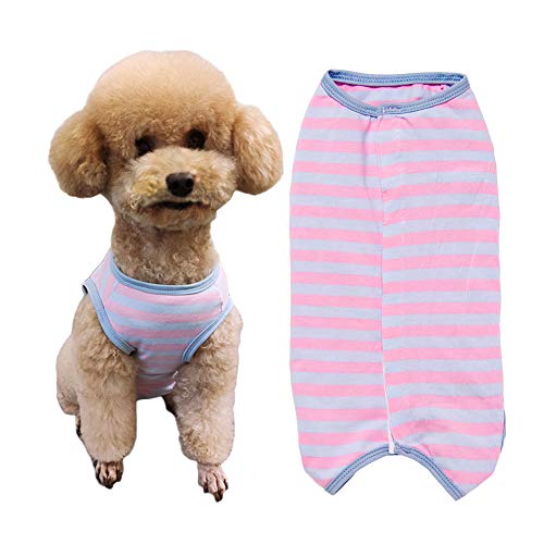 Hunde-Genesungsanzug, nach Operationen, Shirt für Welpen, Wundschutzkleidung für kleine Tiere (rosa blau gestreift, XL) von Kukaster Pet