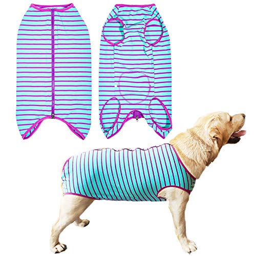 Hunde-Genesungsanzug nach Operationen Shirt für weibliche männliche Hunde, E-Kragen Alternative Wundschutzkleidung (Lila Streifen-XL) von Kukaster Pet