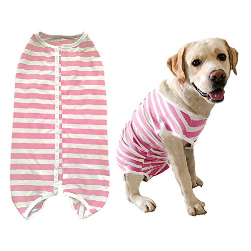 Hunde-Genesungsanzug nach Operationen Shirt für weibliche männliche Hunde, E-Kragen Alternative Wundschutzkleidung (Rosa Weiß Streifen-XL) von Kukaster Pet