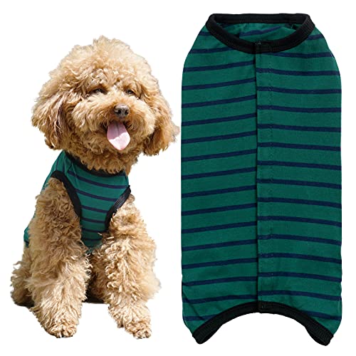 Hundeanzug zur Genesung nach Operationen, Hemd für Welpen, Wundschutzkleidung für kleine Tiere (grün-schwarze Streifen-XXS) von Kukaster Pet
