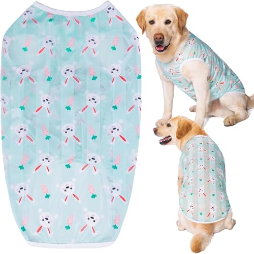 Kukaster Pet Hunde-Shirts Anti-Lecken, dünnes kühles atmungsaktives Mesh, Sommer Kleidung für große Hunde Grünes Kaninchen 4XL von Kukaster Pet