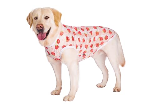 Kukaster Pet Hunde-Shirts Anti-Lecken, dünnes kühles atmungsaktives Mesh, Sommer Kleidung für große Hunde Rote Erdbeere 7XL von Kukaster Pet
