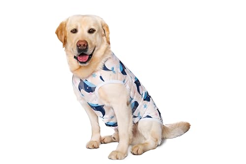Kukaster Pet Hunde-Shirts Anti-Lecken, dünnes kühles atmungsaktives Mesh, Sommer Kleidung für große Hunde Weißer Wal XL von Kukaster Pet