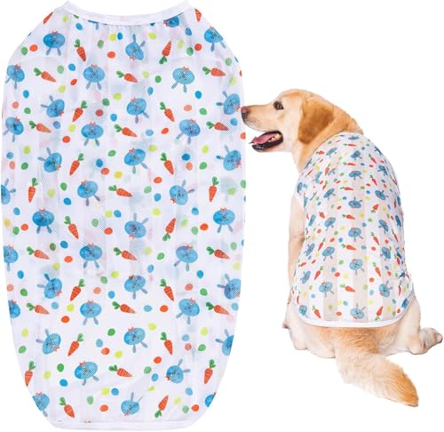 Kukaster Pet Hunde-Shirts Anti-Lecken, dünnes kühles atmungsaktives Mesh, Sommer Kleidung für große Hunde Weißes Kaninchen 2XL von Kukaster Pet