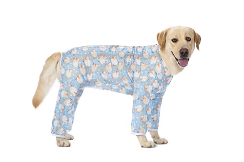 Kukaster Pet Hunde-Shirts Anti-Lecken, dünnes kühles atmungsaktives Mesh, Sommer Kleidung für große Hunde, Hundebody Nach Op Hündin Rüde Kastration Wundschutzanzüge für Hund, Blaues Schaf, Size 30 von Kukaster Pet