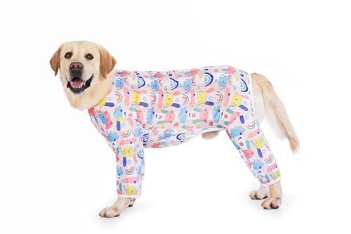 Kukaster Pet Hunde-Shirts Anti-Lecken, dünnes kühles atmungsaktives Mesh, Sommer Kleidung für große Hunde, Hundebody Nach Op Hündin Rüde Kastration Wundschutzanzüge für Hund, Buntes Kaninchen, size 38 von Kukaster Pet